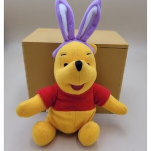 Vtg Disney Winnie the Pooh Plush Bear with Purple Bunny Ears 8 inch 1998